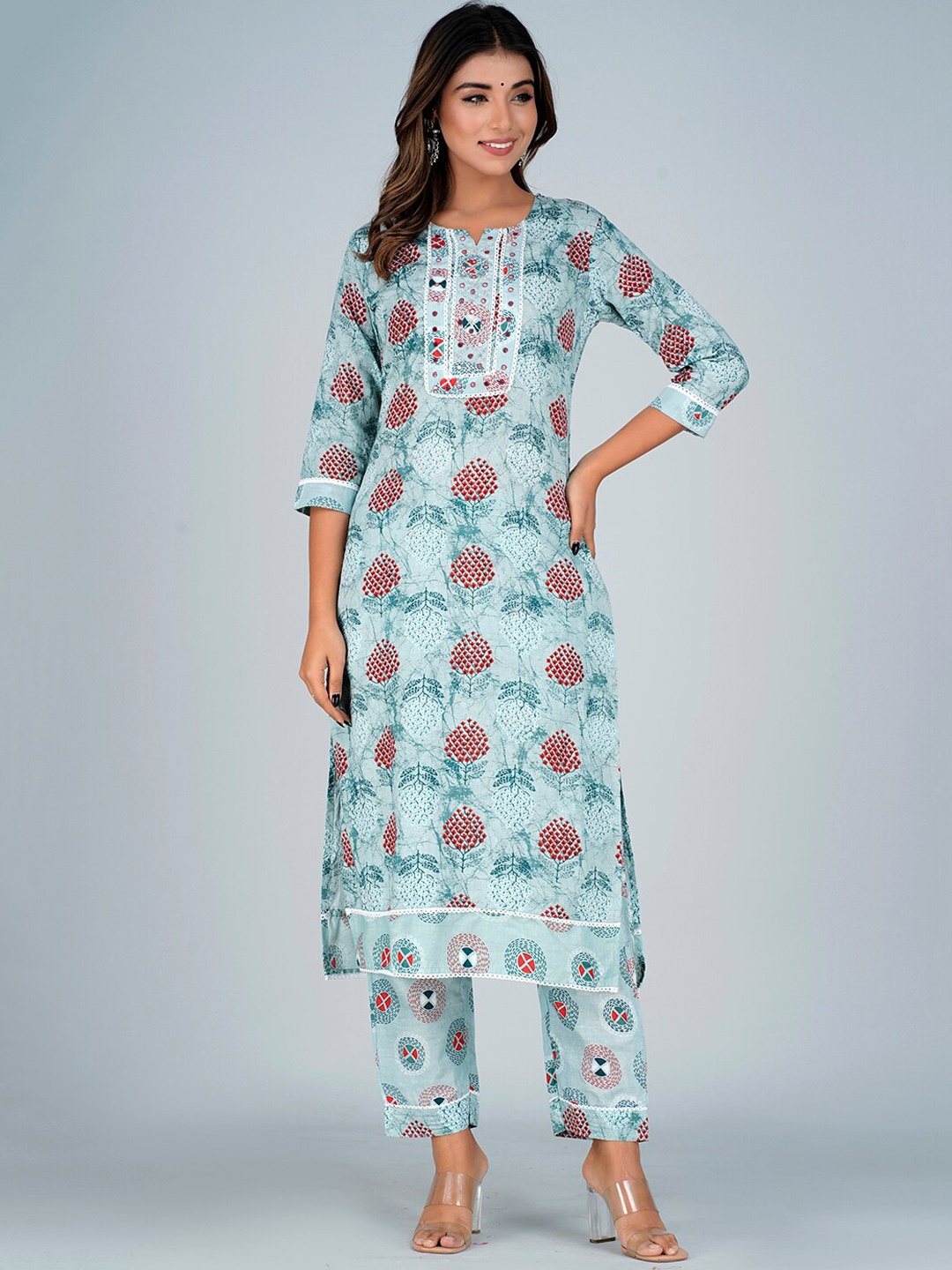Bachuu Notch Neck Ethnic Motifs Printed Mirror Work Pure Cotton Kurta With Trousers, Blue
Bachuu Notch Neck Ethnic Motifs Printed Mirror Work Pure Cotton Kurta With Trousers, Blue