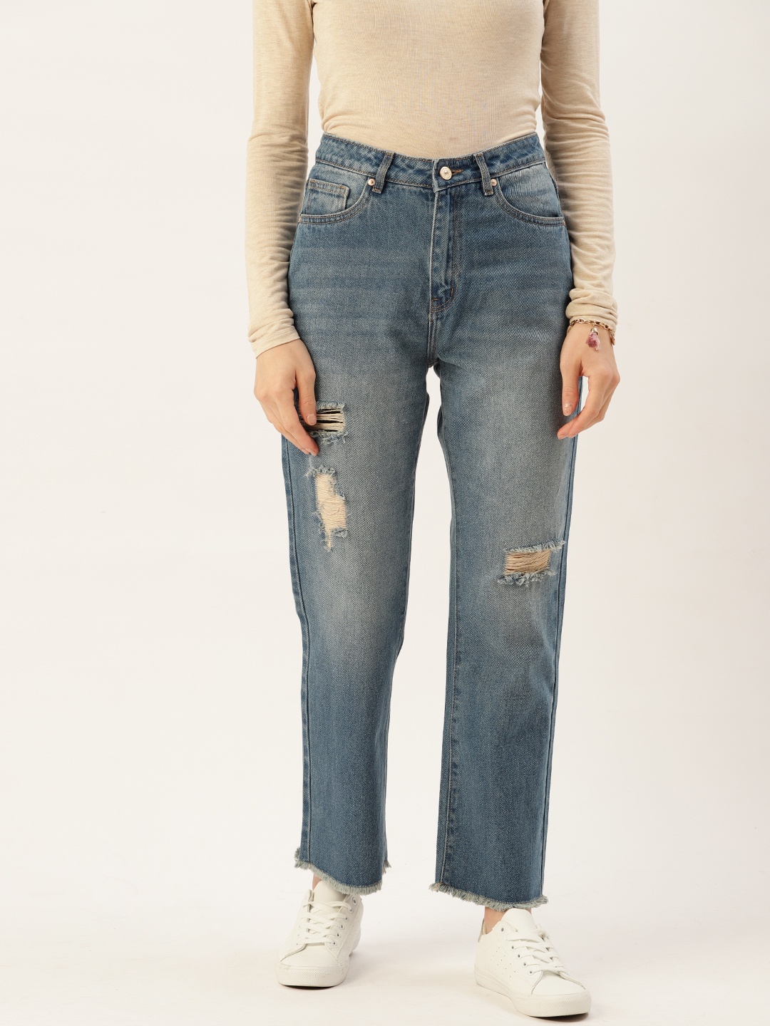 Madame Women Straight Fit High-Rise Mildly Distressed Pure Cotton Jeans, Blue
Madame Women Straight Fit High-Rise Mildly Distressed Pure Cotton Jeans, Blue