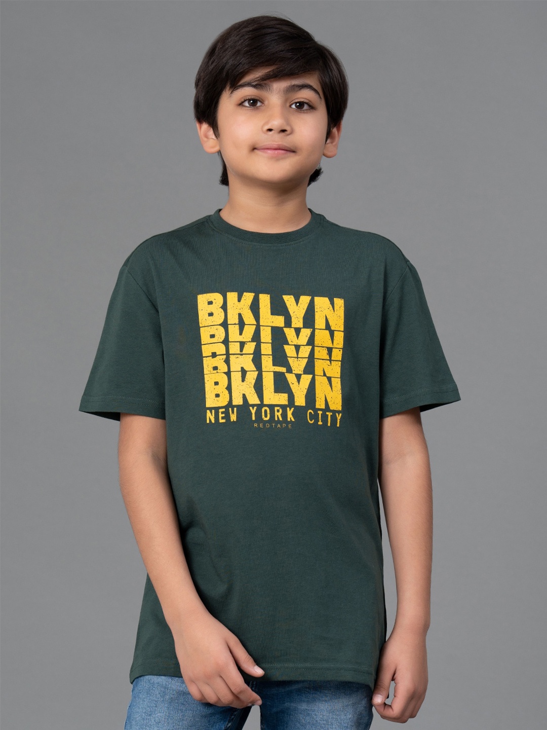 Red Tape Kids Typography Printed Pure Cotton T-shirt, Green