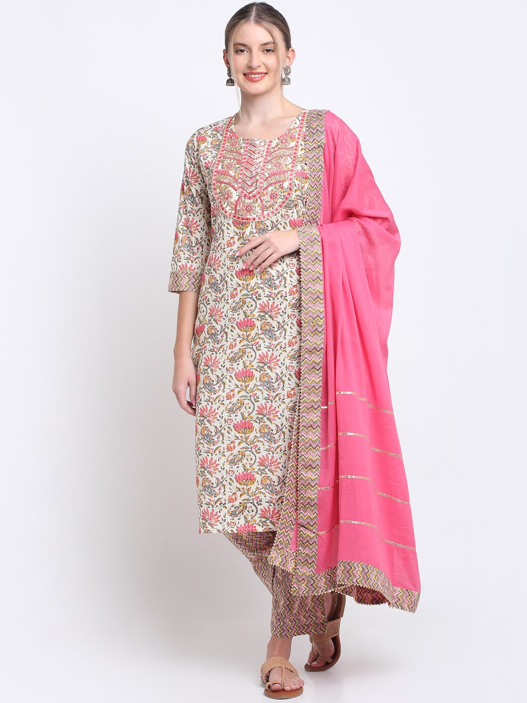 KALINI Round Neck Ethnic Motifs Printed Pure Cotton Kurta With Trousers & Dupatta, Pink
KALINI Round Neck Ethnic Motifs Printed Pure Cotton Kurta With Trousers & Dupatta, Pink