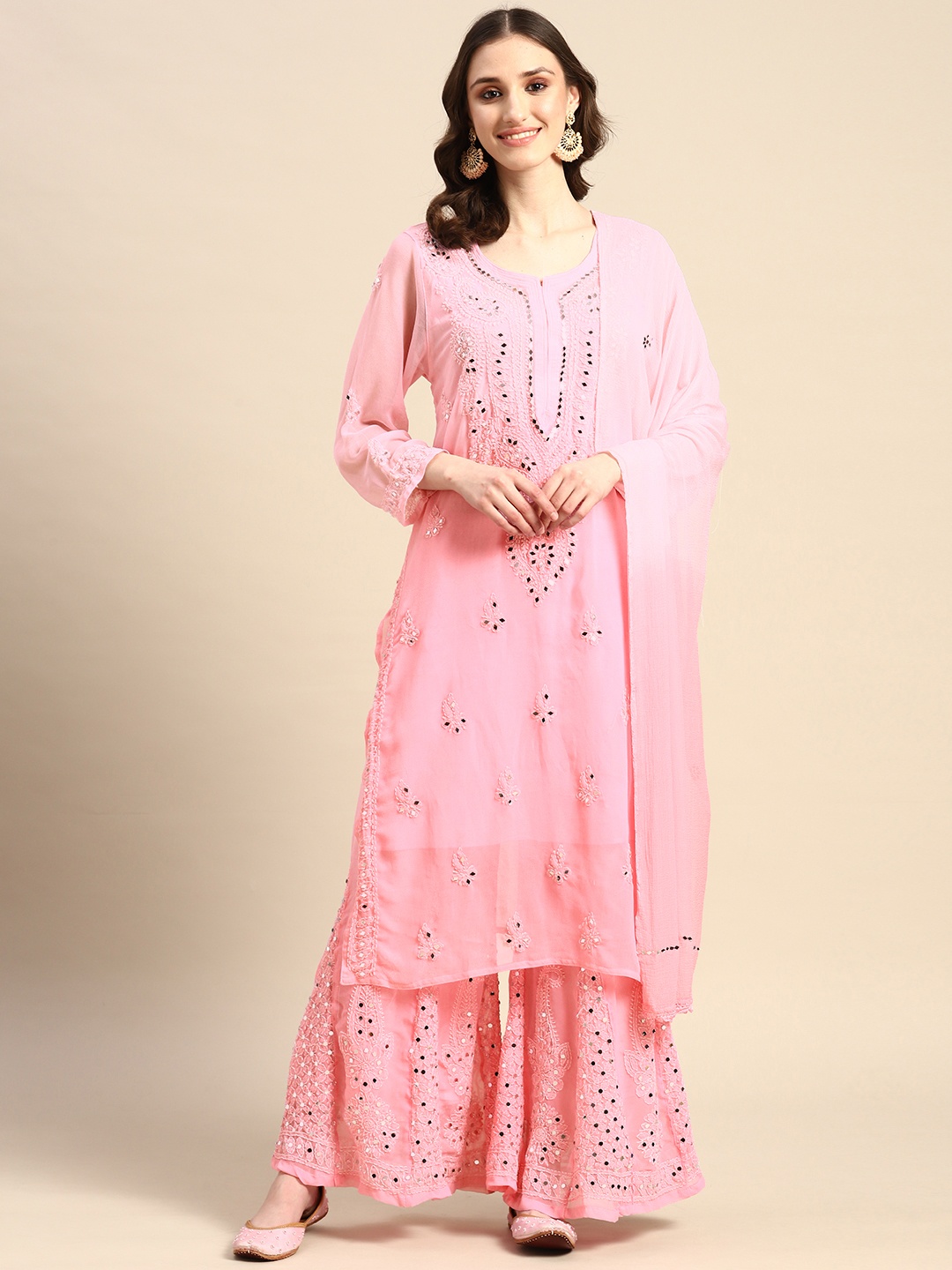 Saadgi Ethnic Motifs Ombre Embroidered Chikankari Kurta With Sharara & With Dupatta, Pink
Saadgi Ethnic Motifs Ombre Embroidered Chikankari Kurta With Sharara & With Dupatta, Pink