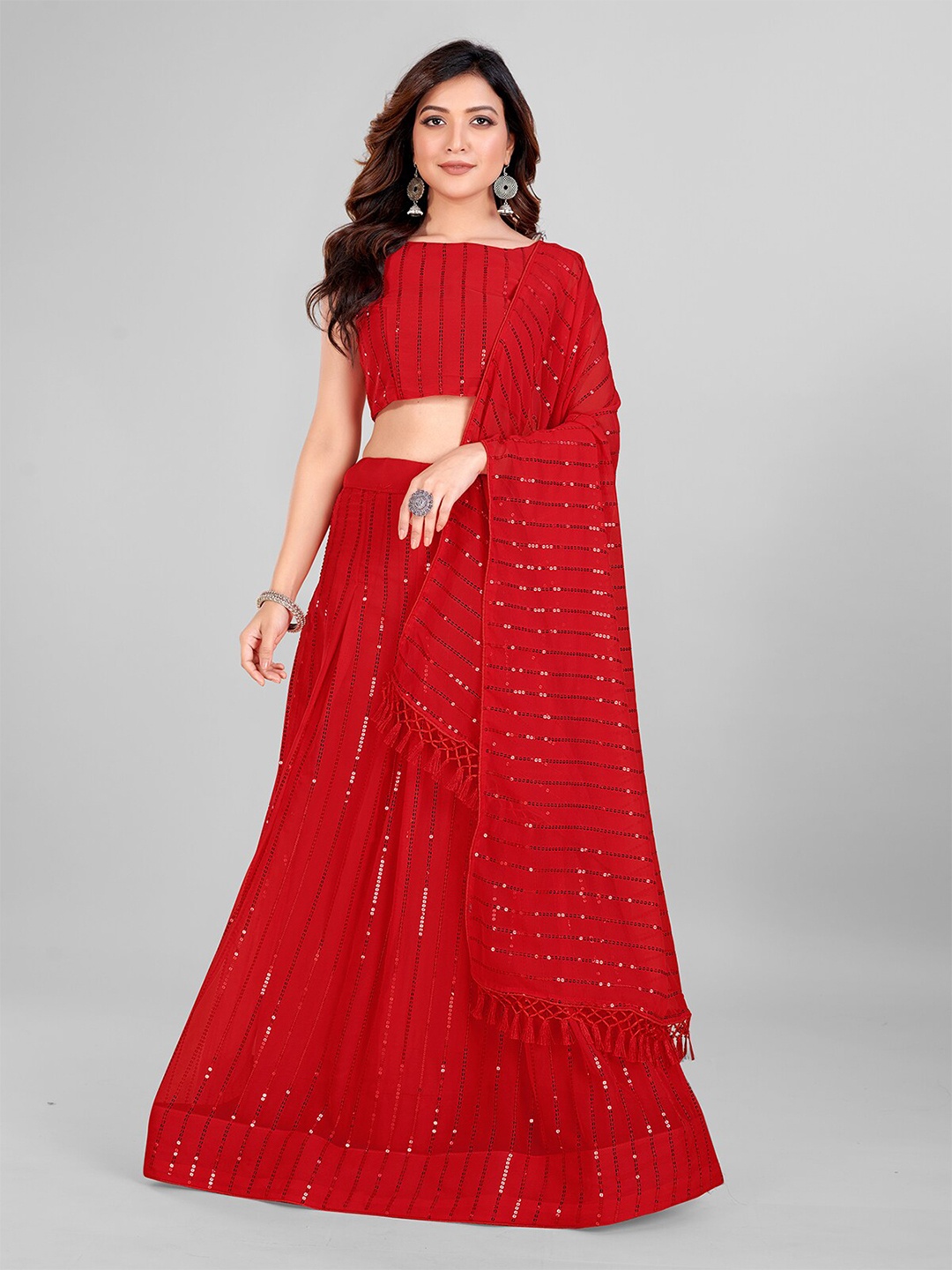 Granthva Fab Embellished Sequinned Semi-Stitched Lehenga & Unstitched Blouse With Dupatta, Red
Granthva Fab Embellished Sequinned Semi-Stitched Lehenga & Unstitched Blouse With Dupatta, Red