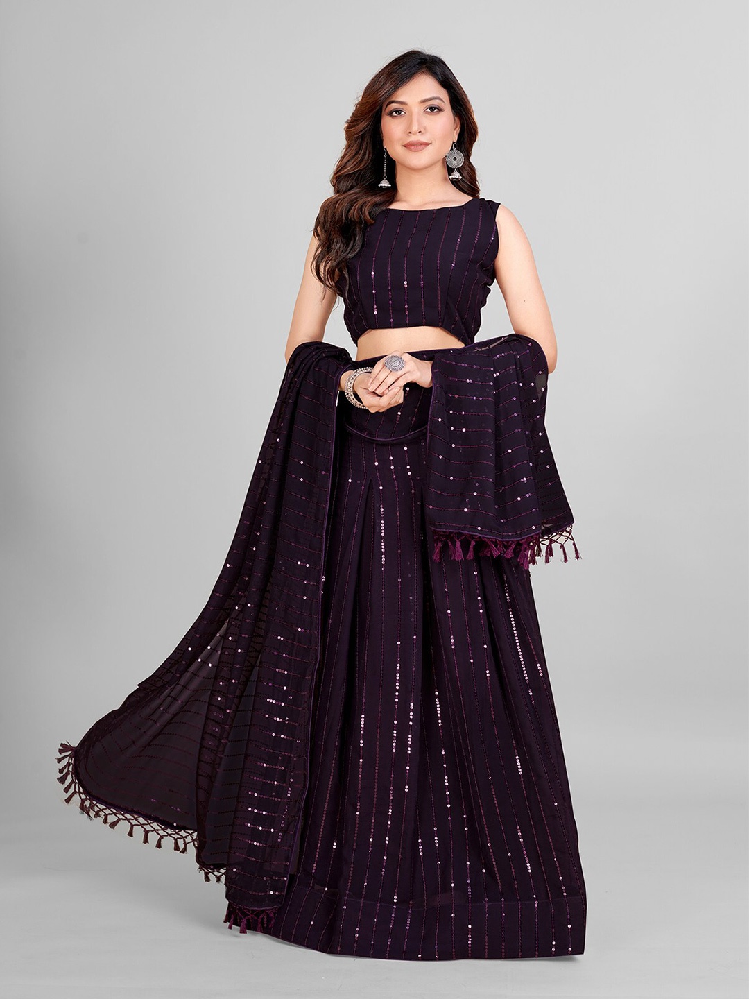 Granthva Fab Embroidered Sequinned Semi-Stitched Lehenga & Unstitched Blouse With Dupatta, Purple
Granthva Fab Embroidered Sequinned Semi-Stitched Lehenga & Unstitched Blouse With Dupatta, Purple