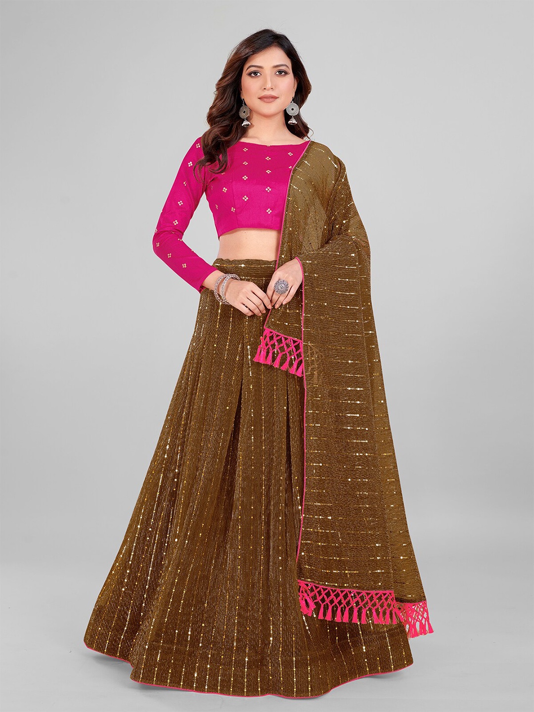 Granthva Fab Embellished Sequinned Semi-Stitched Lehenga & Unstitched Blouse With Dupatta, Brown
Granthva Fab Embellished Sequinned Semi-Stitched Lehenga & Unstitched Blouse With Dupatta, Brown