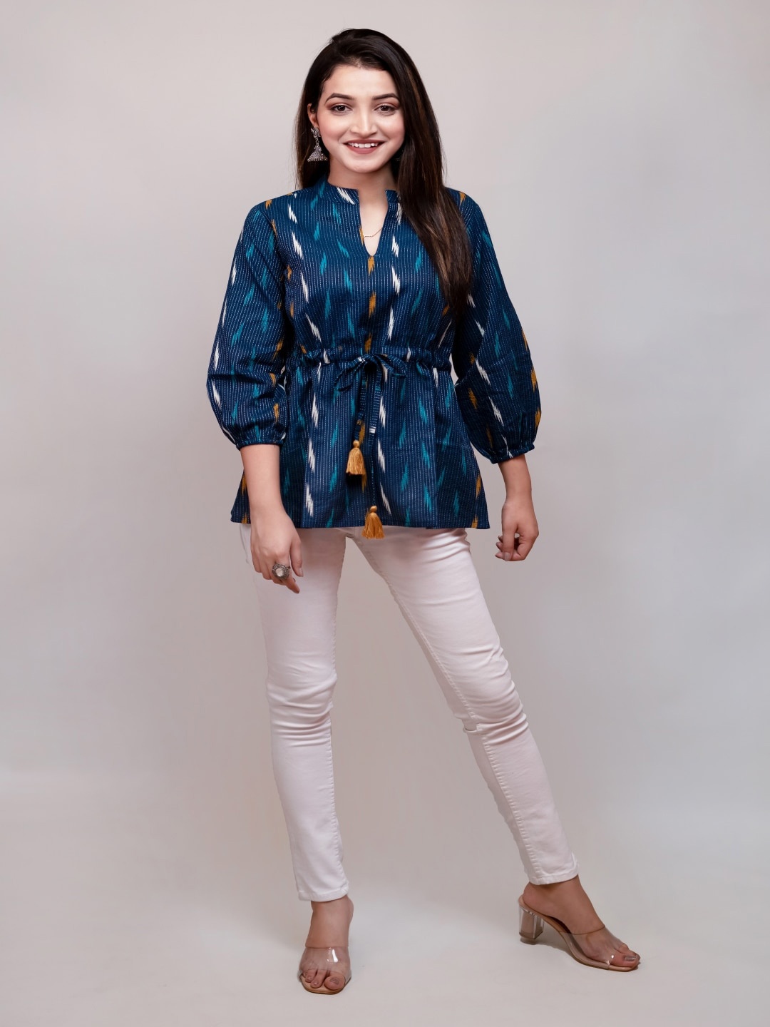 KALINI Katha Printed Cotton Tunic, Navy blue