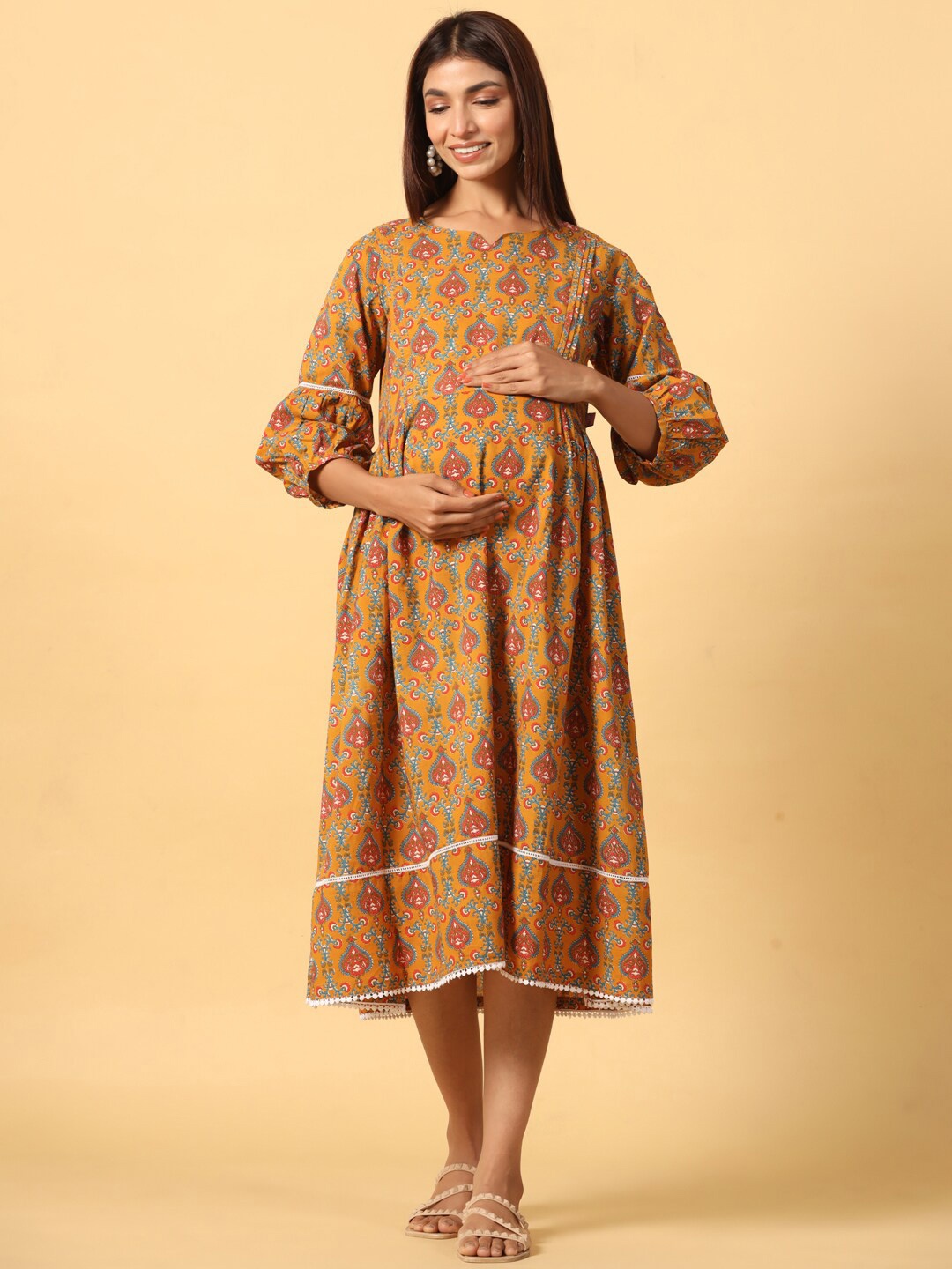 Ikk Kudi by Seerat Ethnic Motifs Printed Maternity Pure Cotton Fit & Flare dress, Mustard
Ikk Kudi by Seerat Ethnic Motifs Printed Maternity Pure Cotton Fit & Flare dress, Mustard