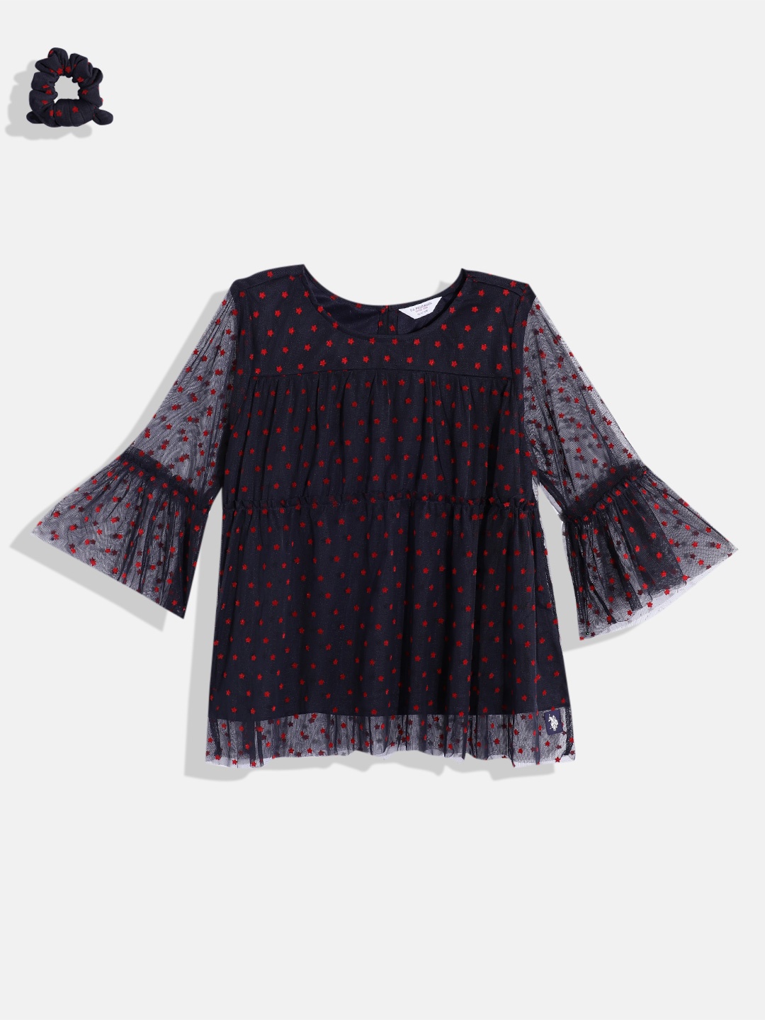 U S Polo Assn Kids Girls Conversational Printed Gathered Detail Tiered Net Top, Navy blue
U S Polo Assn Kids Girls Conversational Printed Gathered Detail Tiered Net Top, Navy blue