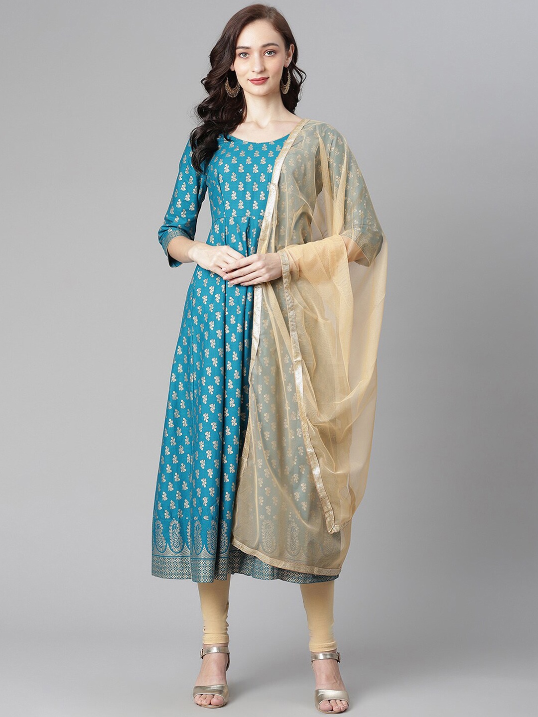 Poshak Hub Ethnic Motifs Printed Pure Cotton Kurta With Leggings & Dupatta, Turquoise blue
Poshak Hub Ethnic Motifs Printed Pure Cotton Kurta With Leggings & Dupatta, Turquoise blue