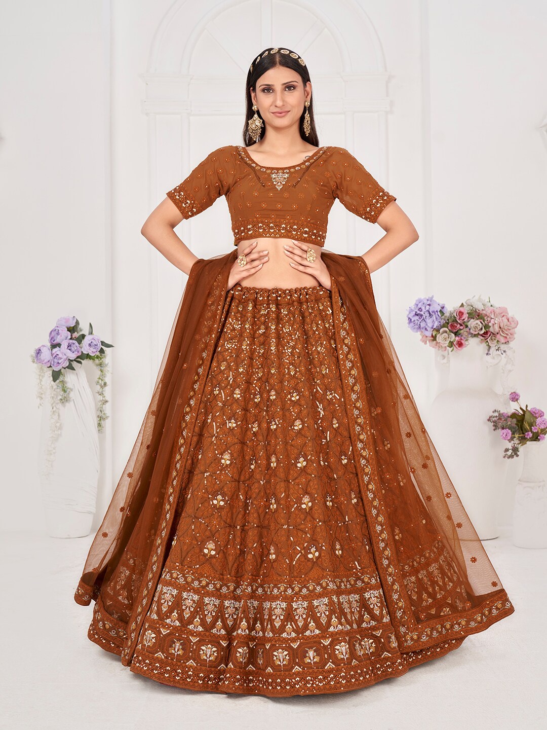 SHOPGARB Embroidered Sequinned Semi-Stitched Lehenga & Unstitched Blouse With Dupatta, Mustard
SHOPGARB Embroidered Sequinned Semi-Stitched Lehenga & Unstitched Blouse With Dupatta, Mustard