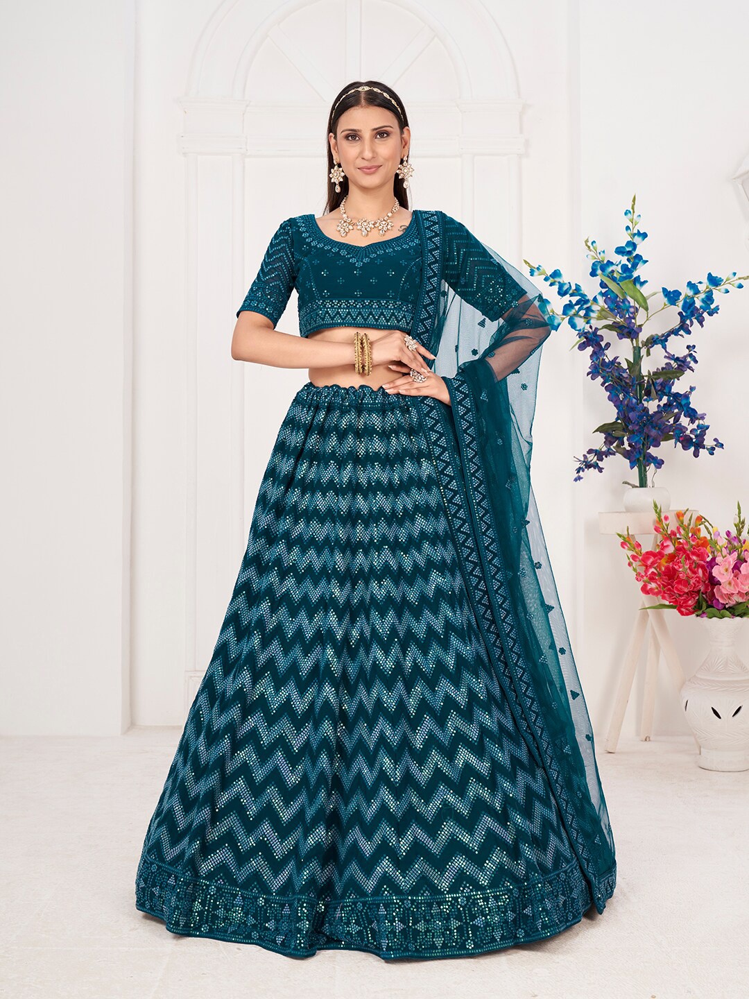 SHOPGARB Embellished Sequinned Semi-Stitched Lehenga & Unstitched Blouse With Dupatta, Blue
SHOPGARB Embellished Sequinned Semi-Stitched Lehenga & Unstitched Blouse With Dupatta, Blue