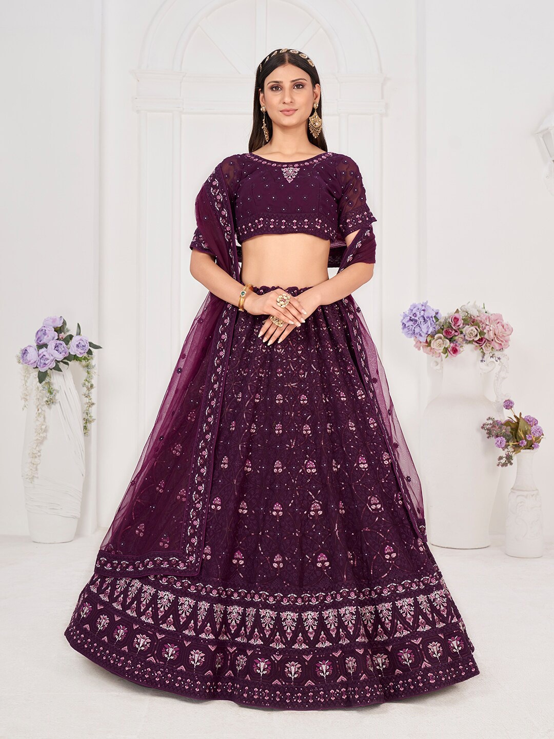 SHOPGARB Embroidered Sequinned Semi-Stitched Lehenga & Unstitched Blouse With Dupatta, Violet
SHOPGARB Embroidered Sequinned Semi-Stitched Lehenga & Unstitched Blouse With Dupatta, Violet