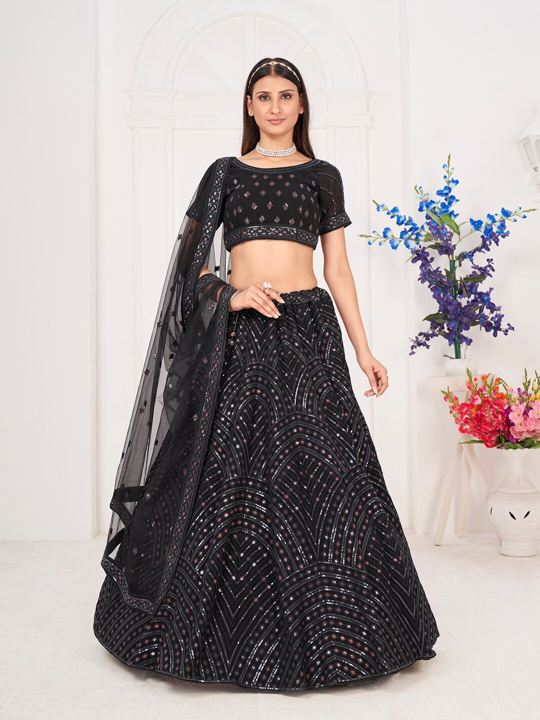 SHOPGARB Embellished Sequinned Semi-Stitched Lehenga & Unstitched Blouse With Dupatta, Black
SHOPGARB Embellished Sequinned Semi-Stitched Lehenga & Unstitched Blouse With Dupatta, Black