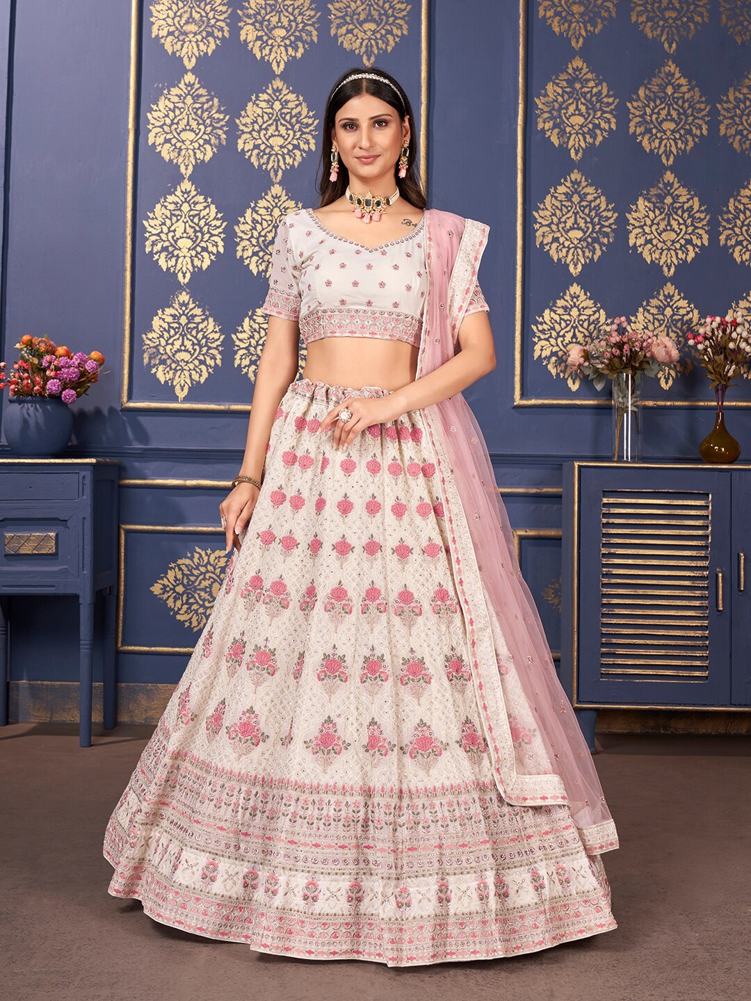SHOPGARB Embroidered Thread Work Semi-Stitched Lehenga & Unstitched Blouse With Dupatta, White
SHOPGARB Embroidered Thread Work Semi-Stitched Lehenga & Unstitched Blouse With Dupatta, White
