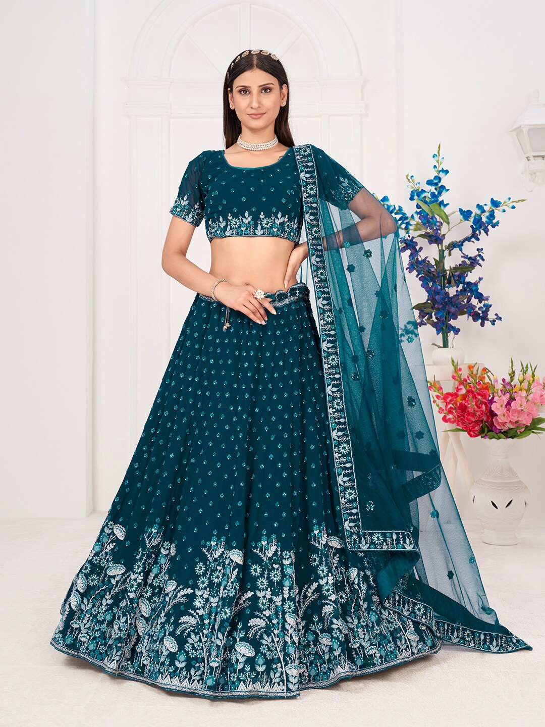 SHOPGARB Embroidered Thread Work Semi-Stitched Lehenga & Unstitched Blouse With Dupatta, Blue
SHOPGARB Embroidered Thread Work Semi-Stitched Lehenga & Unstitched Blouse With Dupatta, Blue