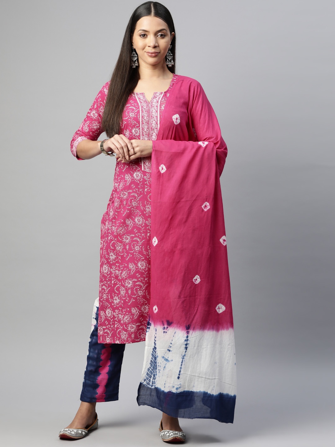 BUTA BUTI Printed Pure Cotton Unstitched Dress Material, Pink