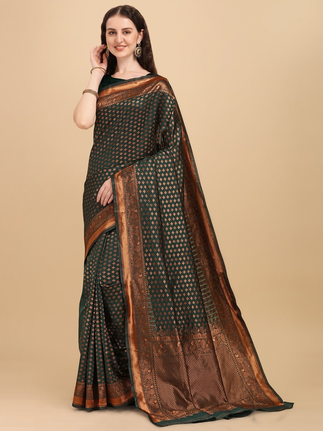 Naishu Trendz Ethnic Motif Woven Design Zari Pure Silk Kanjeevaram Saree, Green
Naishu Trendz Ethnic Motif Woven Design Zari Pure Silk Kanjeevaram Saree, Green