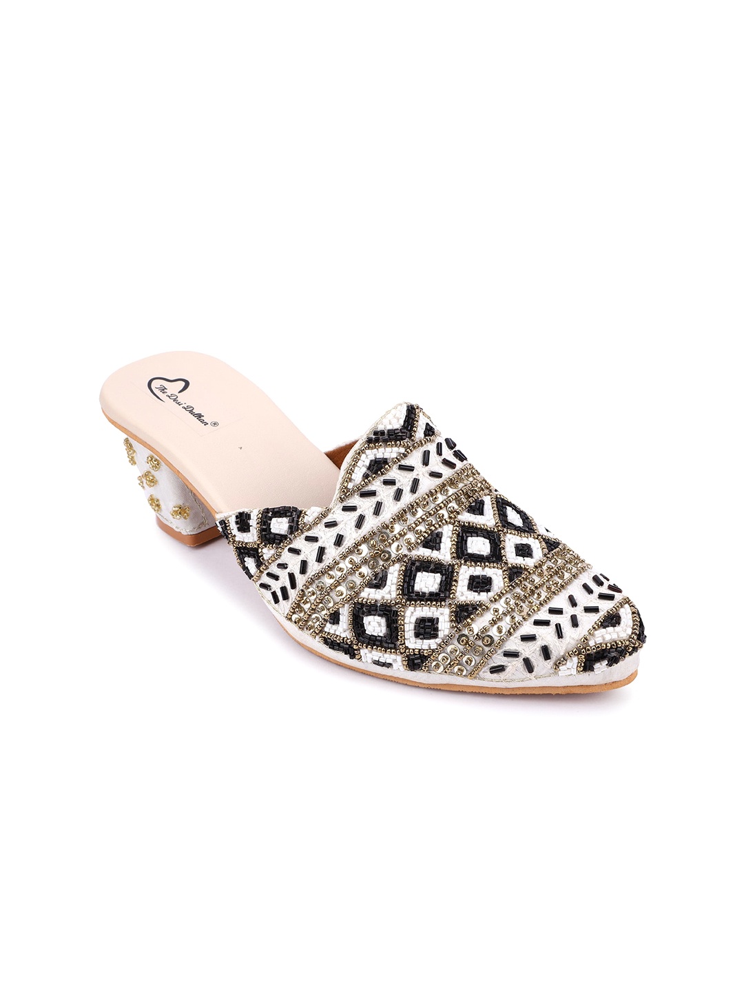 The Desi Dulhan Embellished Block Heel Mules, Black