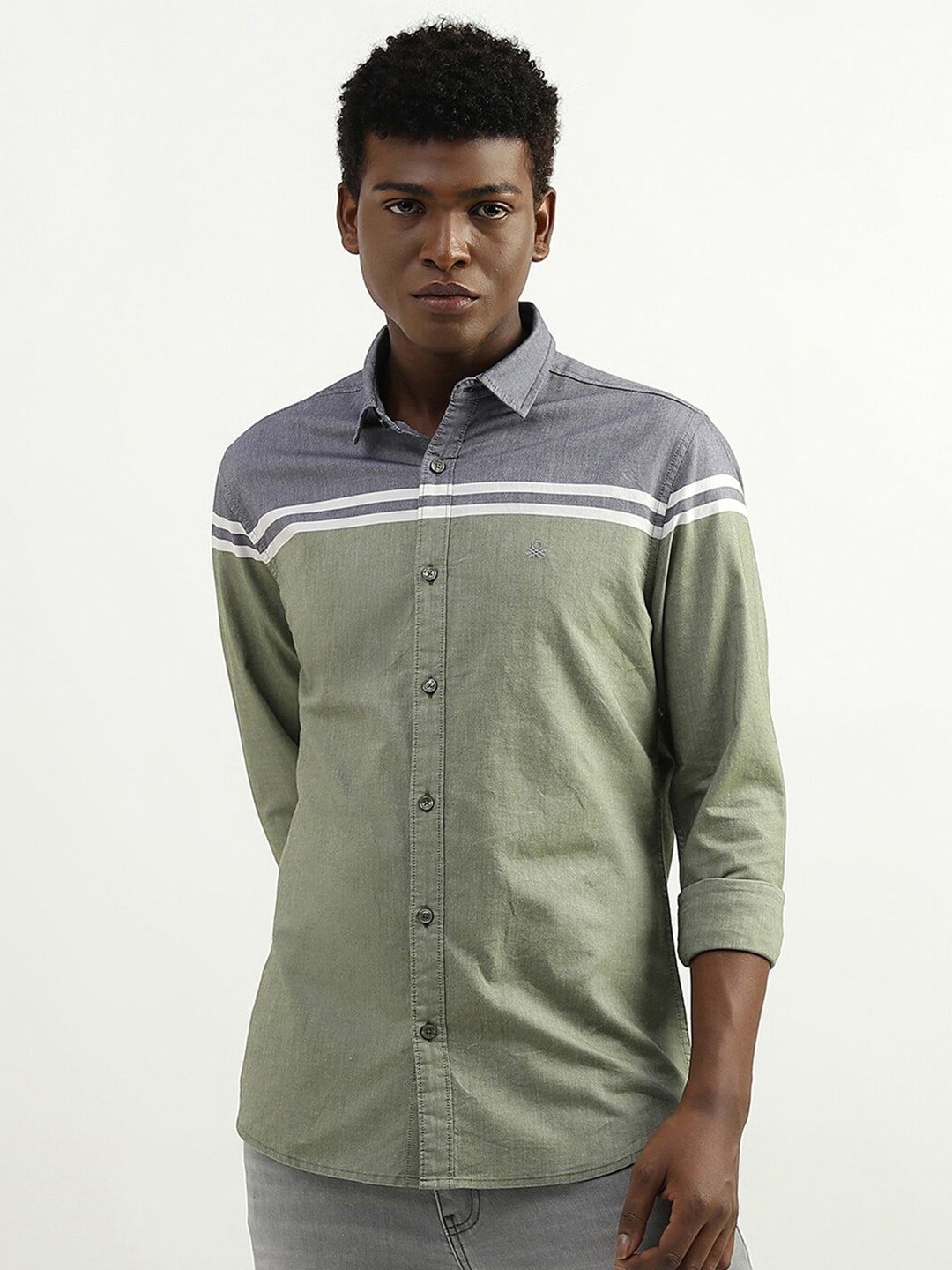 United Colors of Benetton Slim Fit Colourblocked Striped Printed Cotton Casual Shirt, Olive
United Colors of Benetton Slim Fit Colourblocked Striped Printed Cotton Casual Shirt, Olive