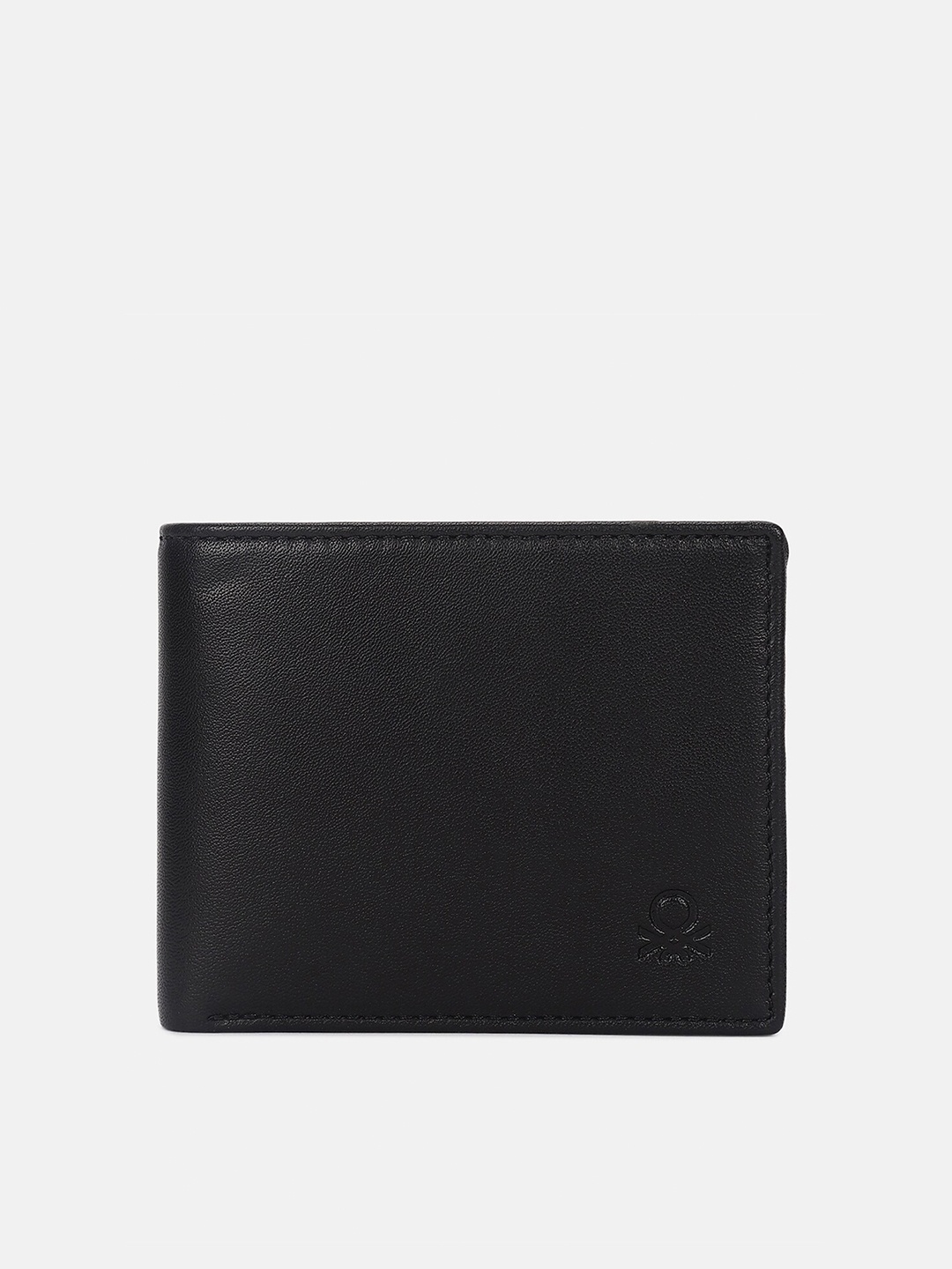 United Colors of Benetton Men Leather Two Fold Wallet, Black