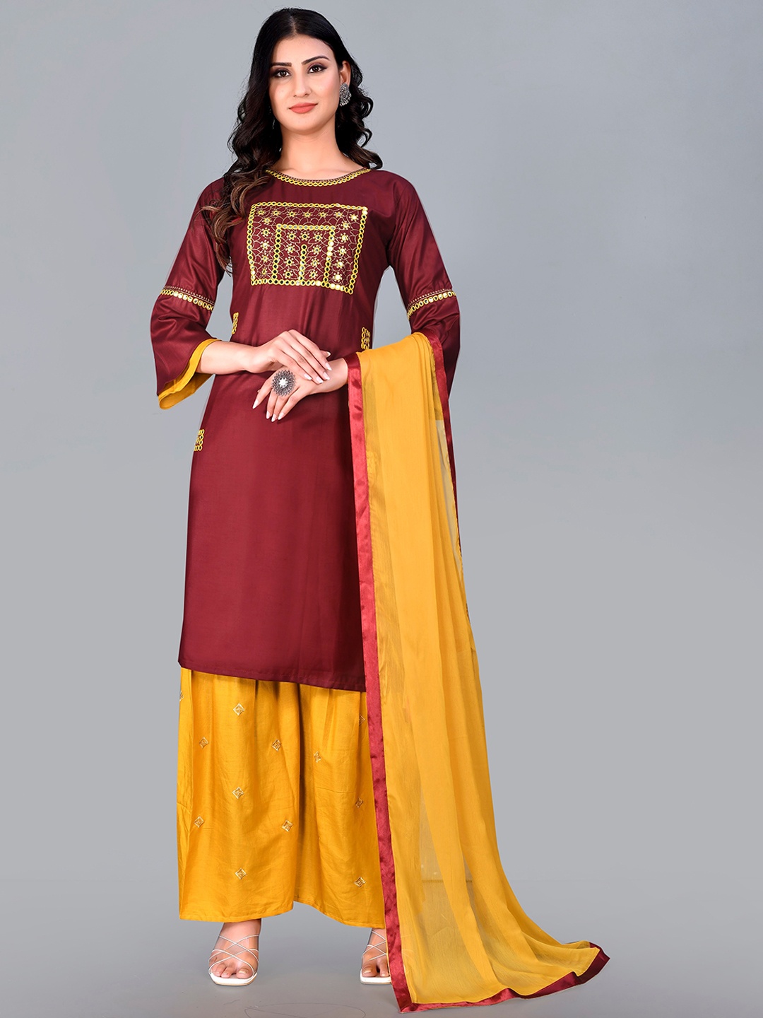 Fashion FRICKS Ethnic Motif Embroidered Mirror Work Kurta With Palazzos & Dupatta, Maroon
Fashion FRICKS Ethnic Motif Embroidered Mirror Work Kurta With Palazzos & Dupatta, Maroon
