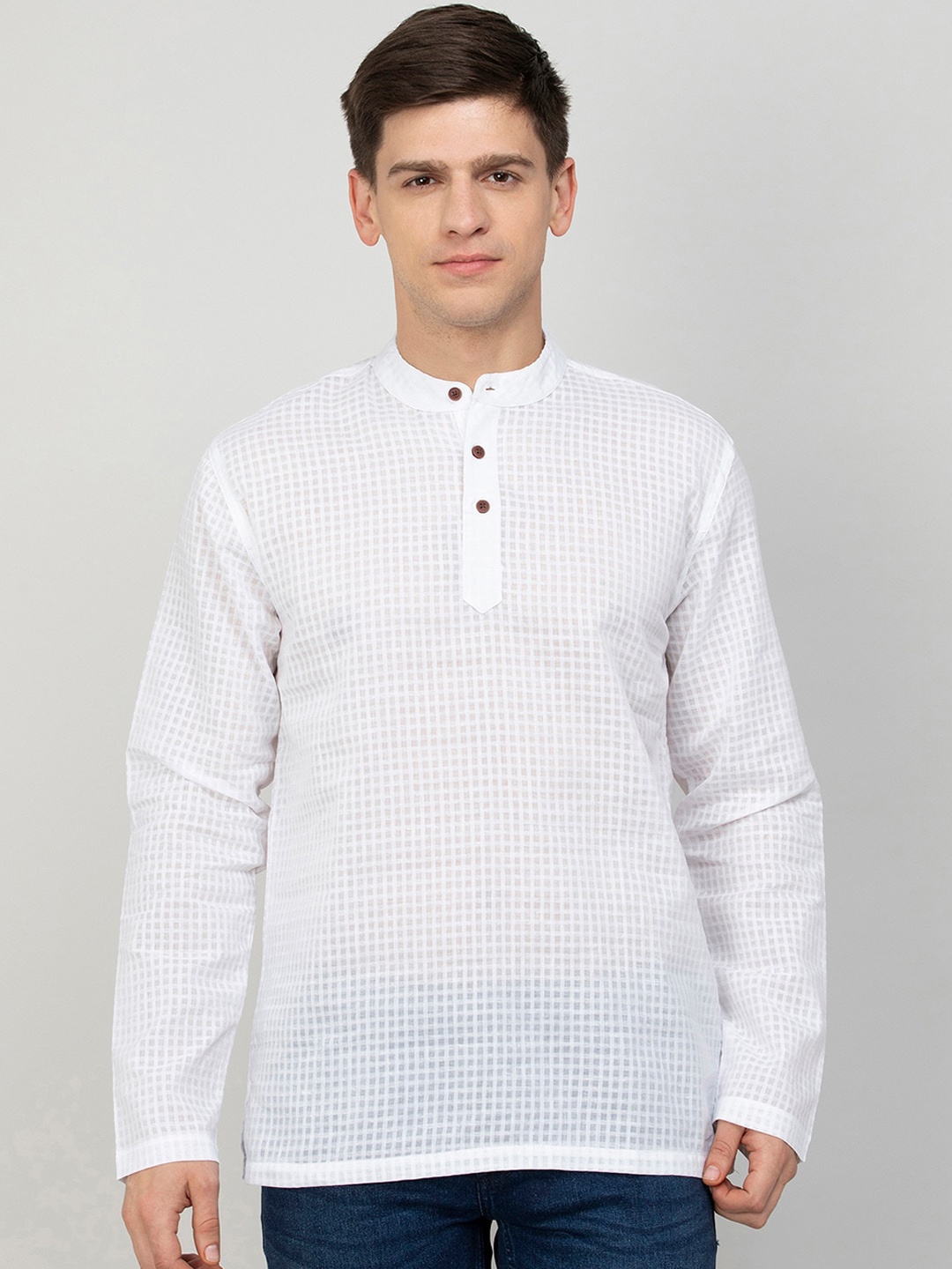 Melange by Lifestyle Checked Cotton Kurta, White