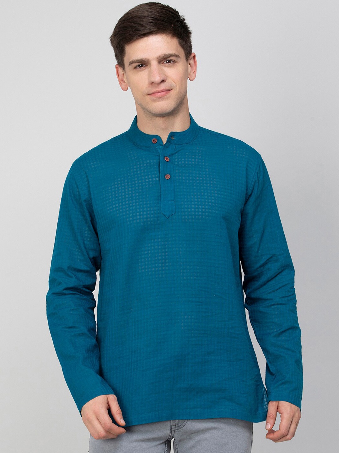 Melange by Lifestyle Checked Cotton Kurta, Teal