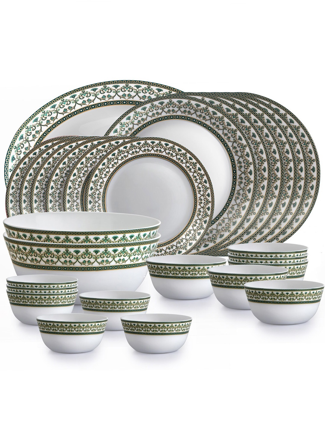 Cello Verde Solitaire Series 27 Pcs White & Green Printed Opalware Glossy Dinner Set
Cello Verde Solitaire Series 27 Pcs White & Green Printed Opalware Glossy Dinner Set
