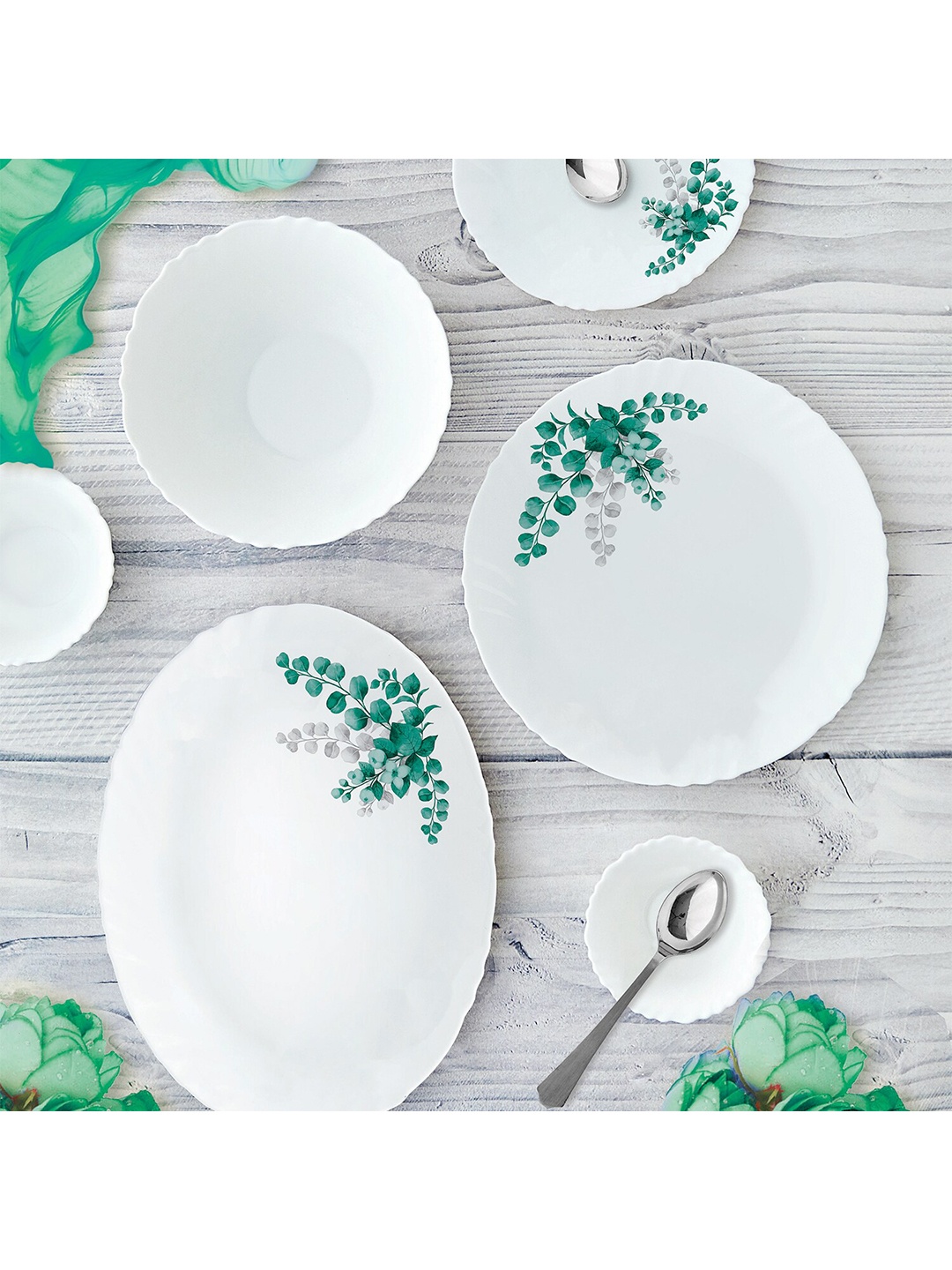 Cello Aqua Leaves Imperial Series 6 Pcs White & Green Printed Opalware Glossy Dinner Set
Cello Aqua Leaves Imperial Series 6 Pcs White & Green Printed Opalware Glossy Dinner Set
