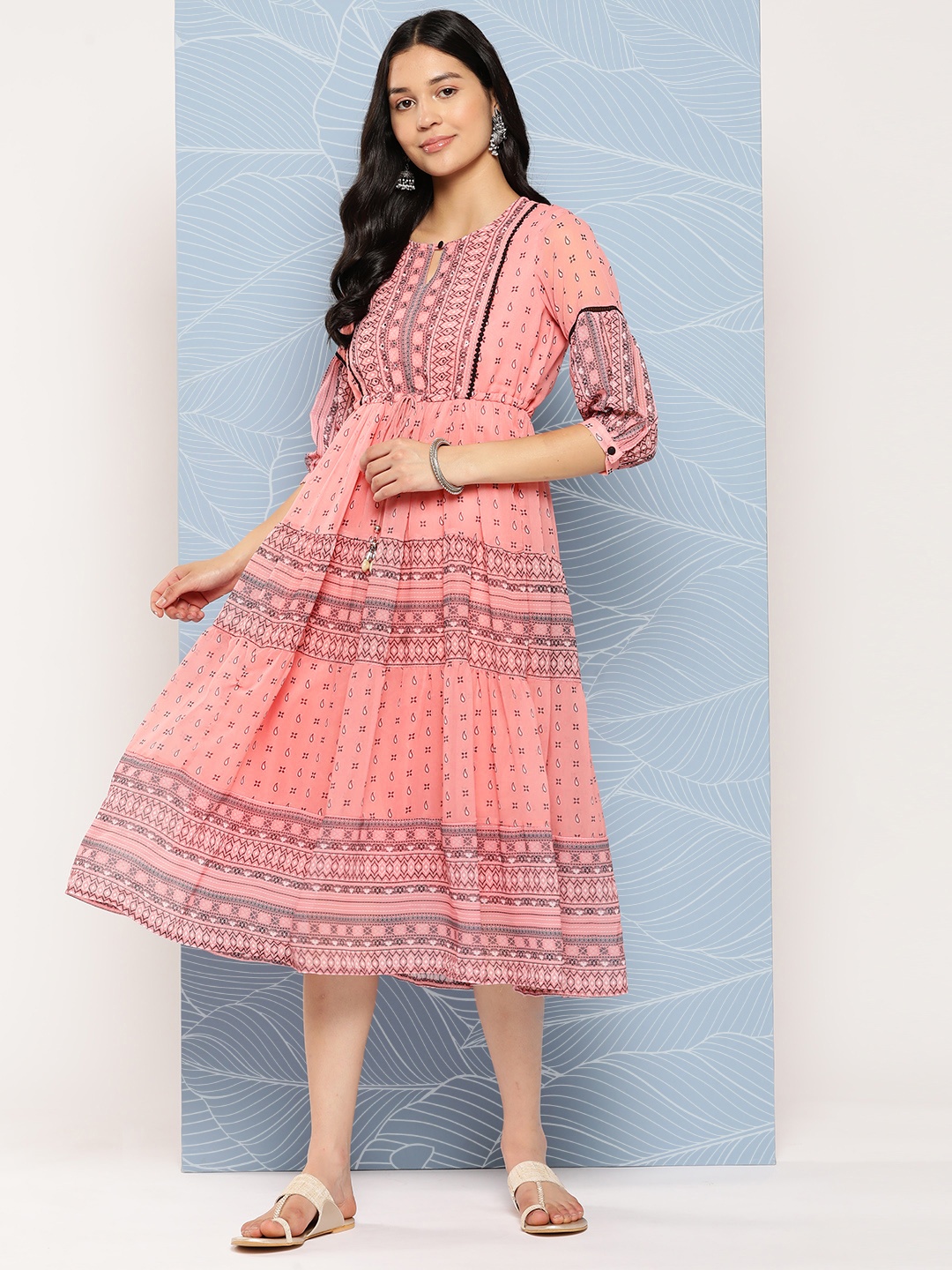 Juniper Ethnic Motifs Printed Sequinned Keyhole Neck Georgette Midi Ethnic Dress, Pink
Juniper Ethnic Motifs Printed Sequinned Keyhole Neck Georgette Midi Ethnic Dress, Pink