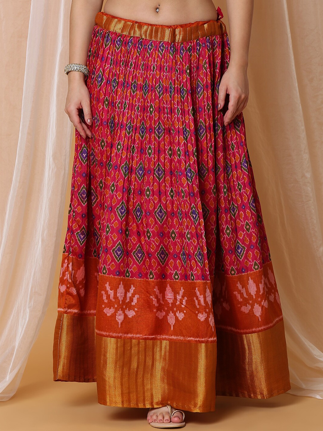 SALWAR STUDIO Printed Flared Maxi Skirt, Pink