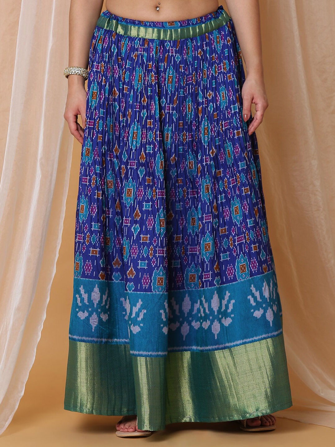 SALWAR STUDIO Printed Flared Maxi Skirt, Blue