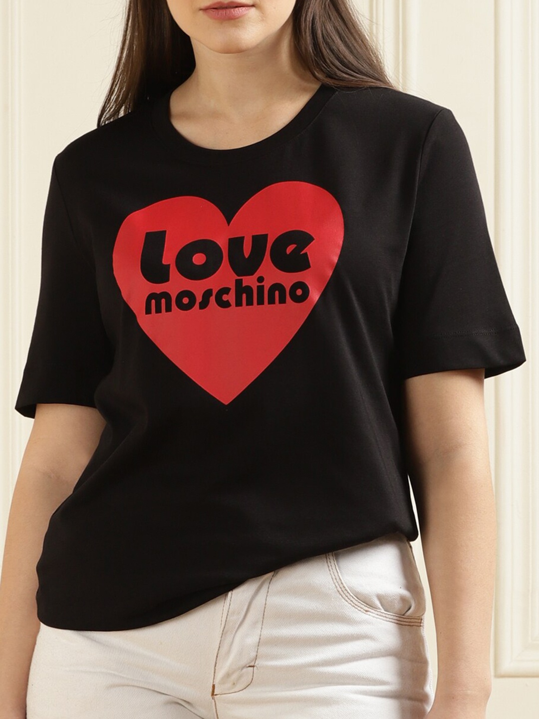 LOVE MOSCHINO Graphic Printed Pure Cotton T-shirt, Black