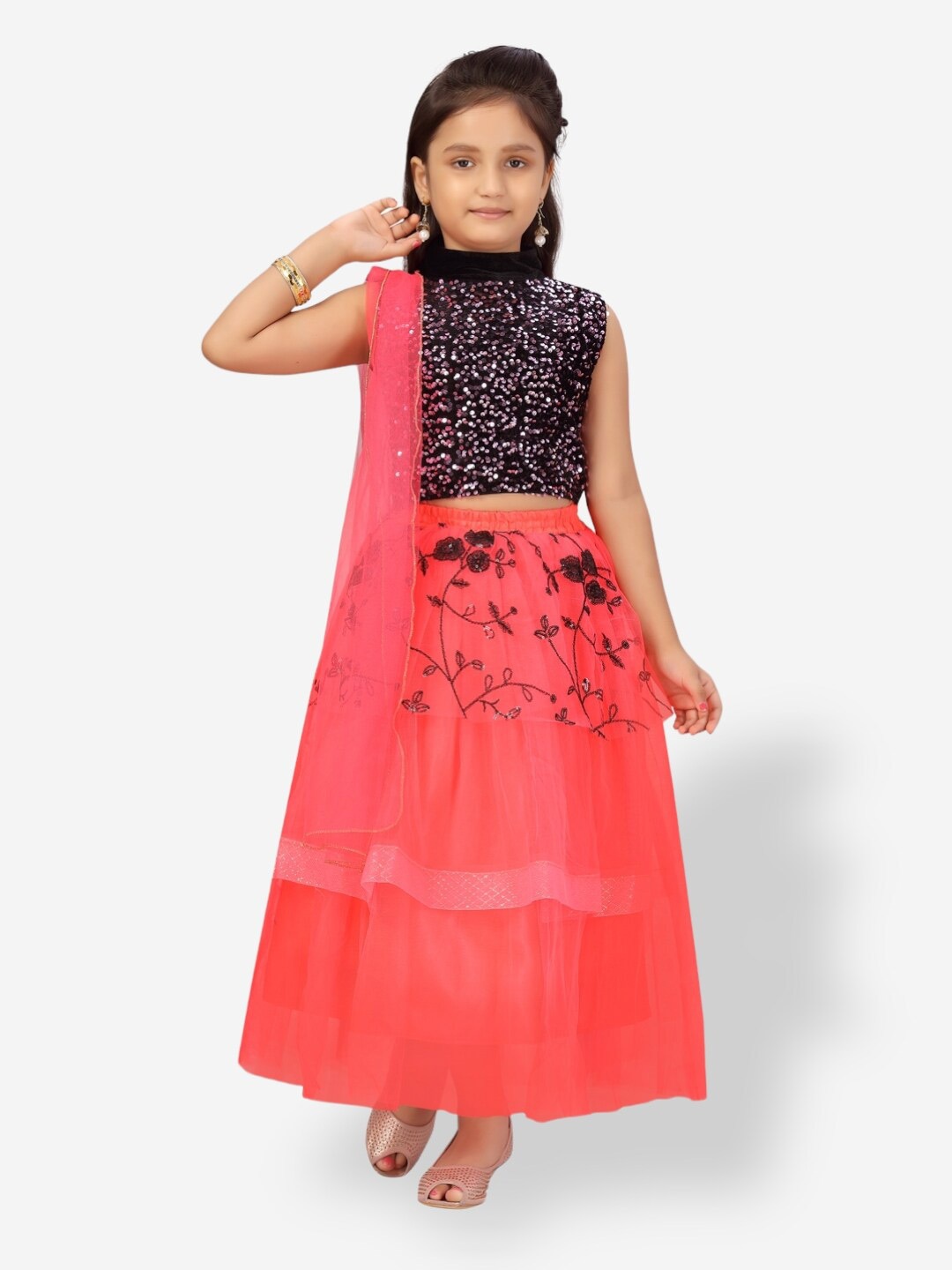 Aarika Girls Embellished Sequinned Ready to Wear Lehenga & Blouse With Dupatta, Black
Aarika Girls Embellished Sequinned Ready to Wear Lehenga & Blouse With Dupatta, Black