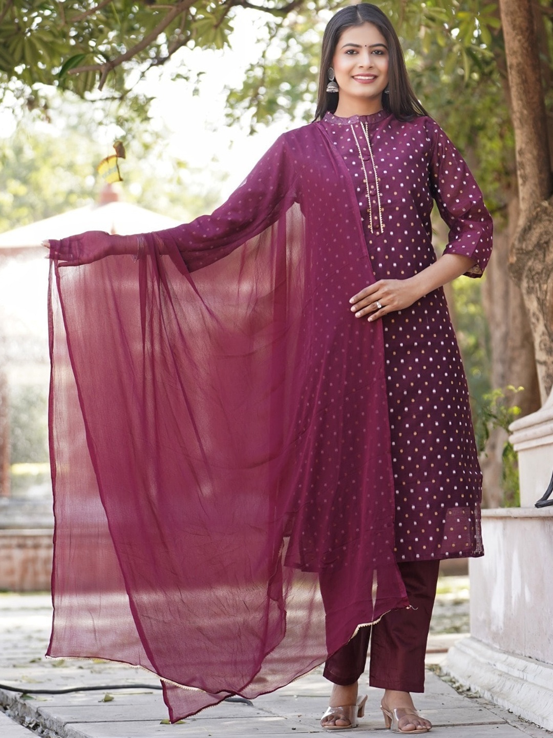 Kesarya Ethnic Motifs Woven Design Chanderi Silk Kurta With Trousers & Dupatta, Purple
Kesarya Ethnic Motifs Woven Design Chanderi Silk Kurta With Trousers & Dupatta, Purple