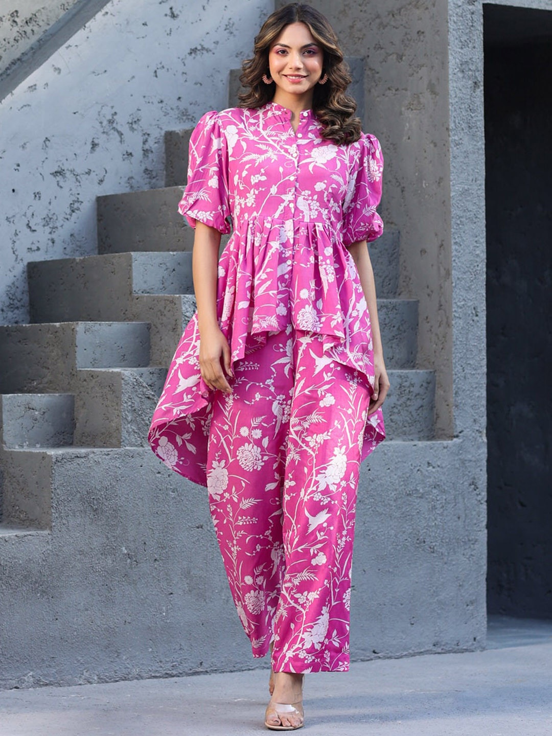 JISORA Floral Printed Silk Co-Ord Set, Pink 
JISORA Floral Printed Silk Co-Ord Set, Pink