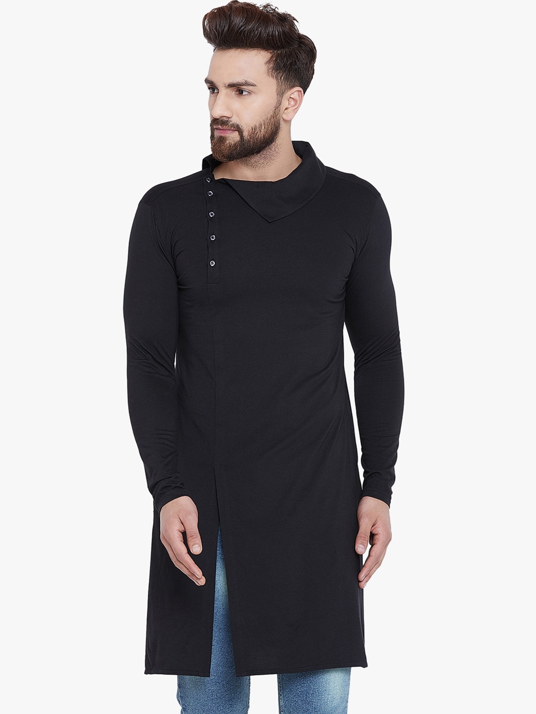 CHILL WINSTON Men Cotton Straight Kurta, Black