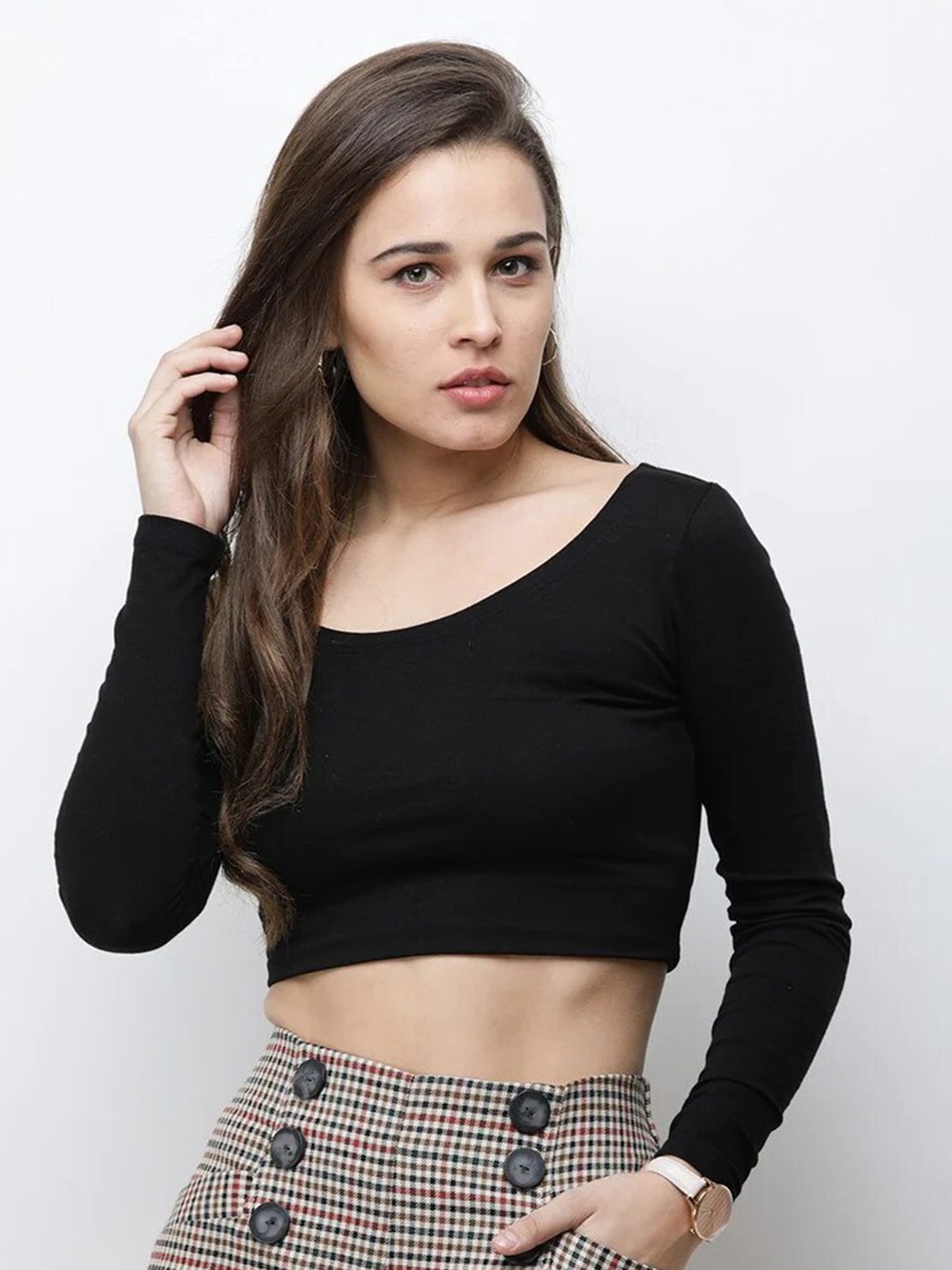 COLOR CAPITAL Long Sleeves Crop Tank Top, Black