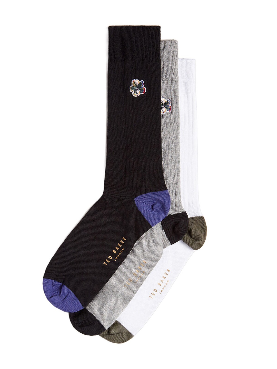 Ted Baker Men Pack Of 3 Assorted Cotton Calf-Length Socks