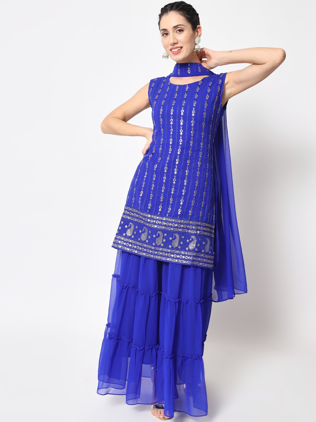 KALINI Women Ethnic Motifs Embroidered Thread Work Kurta With Sharara & Dupatta, Blue
KALINI Women Ethnic Motifs Embroidered Thread Work Kurta With Sharara & Dupatta, Blue