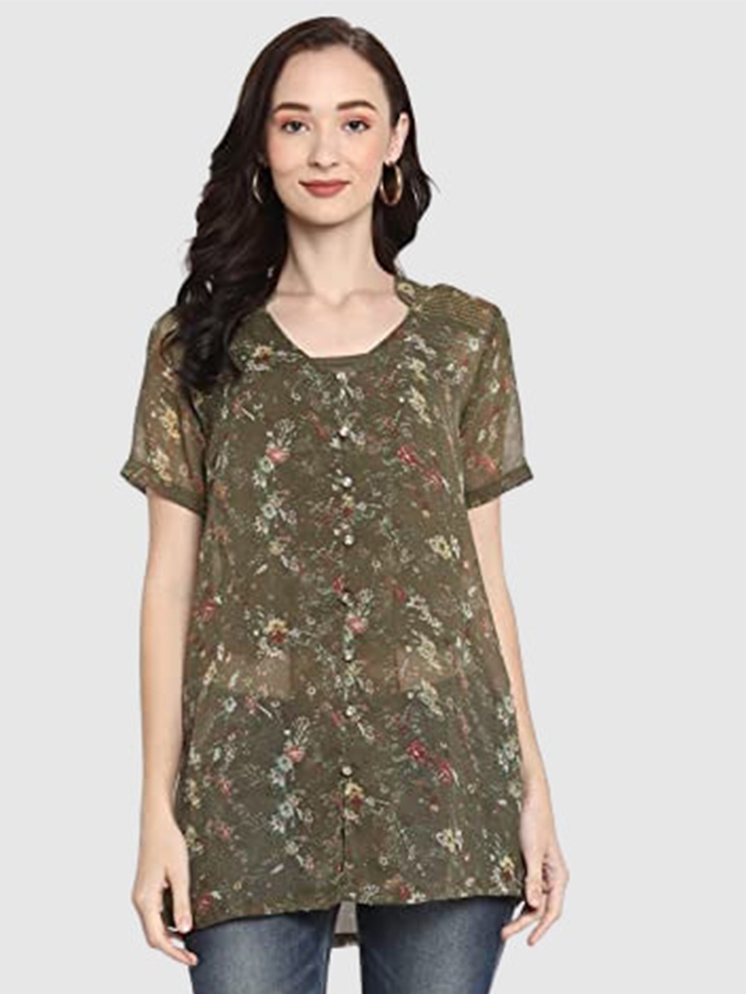 LAMOURE BY RED CHIEF Floral Printed Top, Olive