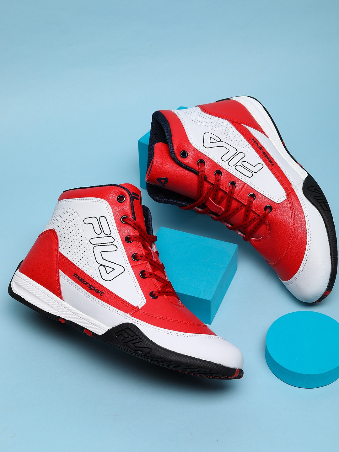 FILA Men Colourblocked Mid-Top Sneakers, Red