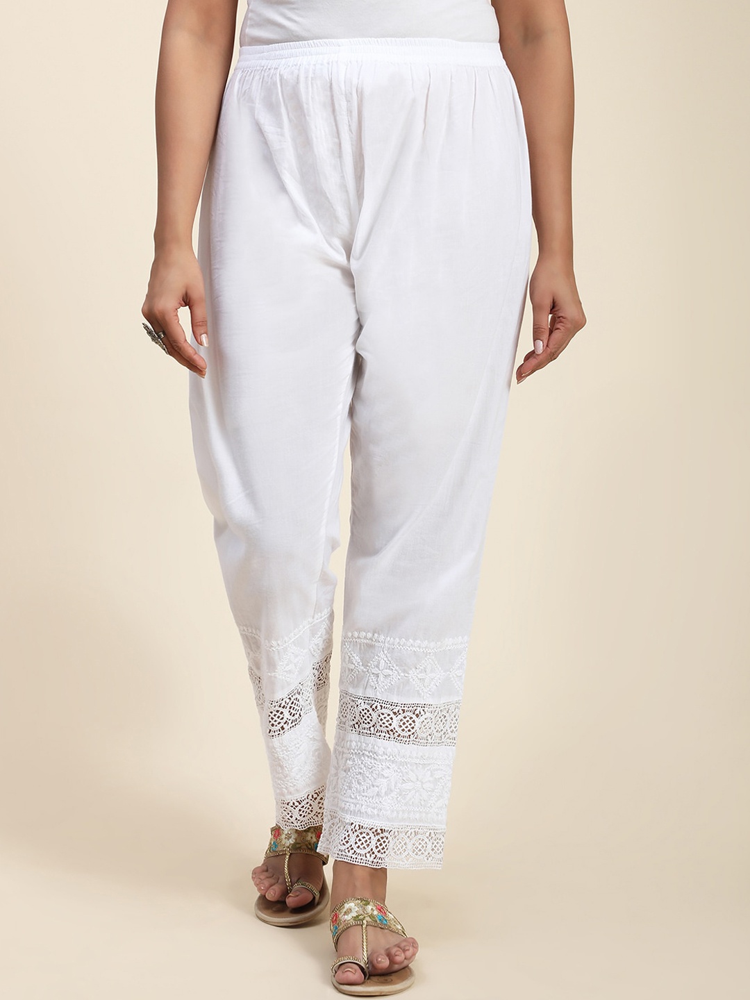 HOUSE OF KARI Women Chikankari Embroidered Comfort Cotton Straight Fit Trousers, White
HOUSE OF KARI Women Chikankari Embroidered Comfort Cotton Straight Fit Trousers, White