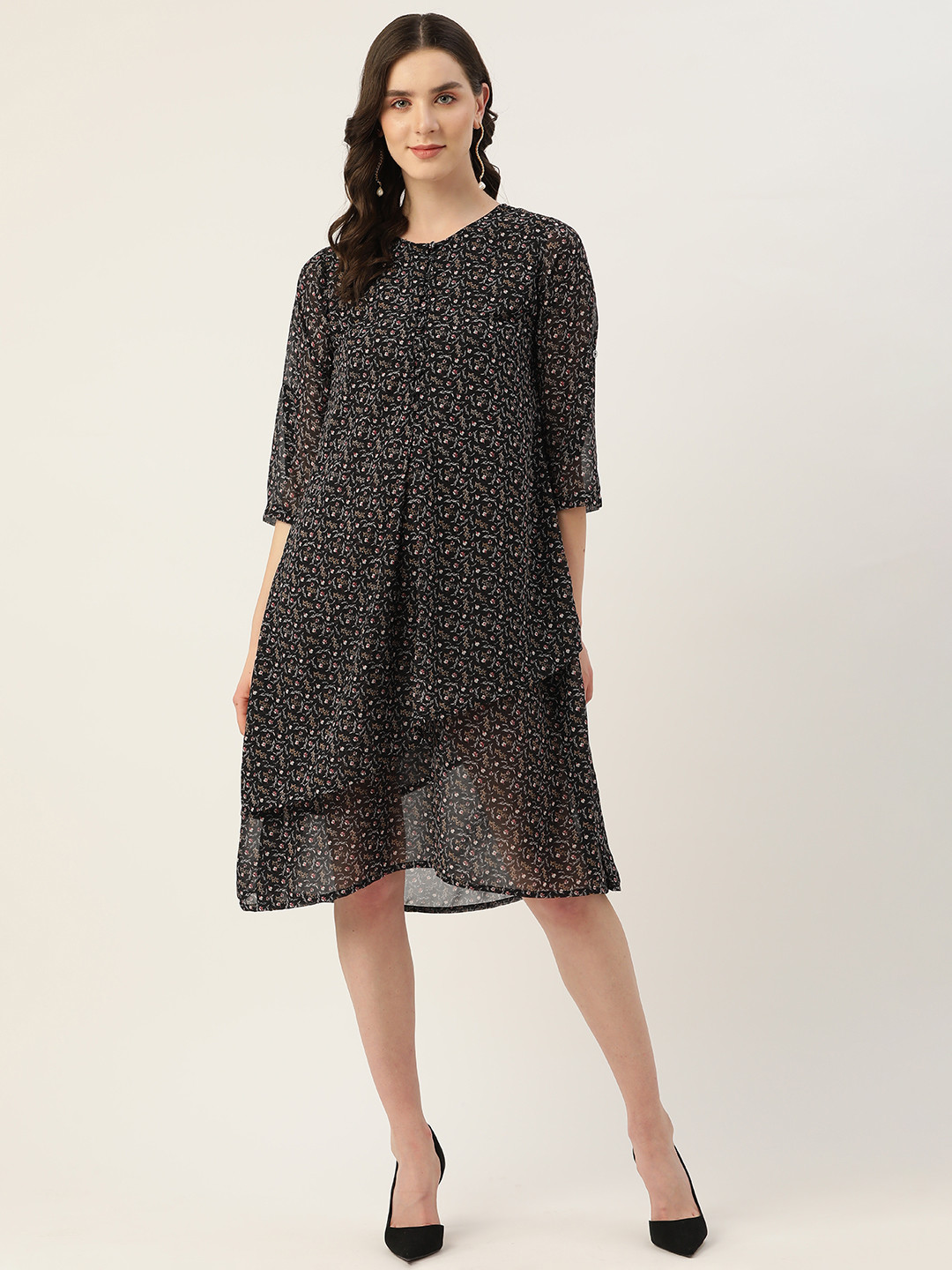 Alsace Lorraine Paris Floral Layered Georgette A-Line Dress, Black
Alsace Lorraine Paris Floral Layered Georgette A-Line Dress, Black