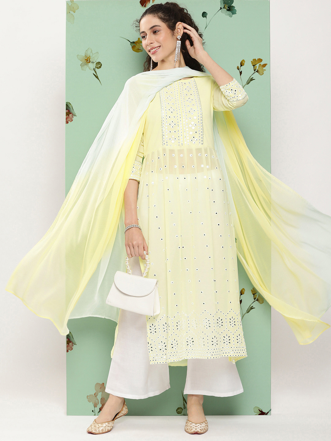 Sangria Motifs Embroidered Regular Mirror Work Kurta with Trousers & With Dupatta, Yellow
Sangria Motifs Embroidered Regular Mirror Work Kurta with Trousers & With Dupatta, Yellow