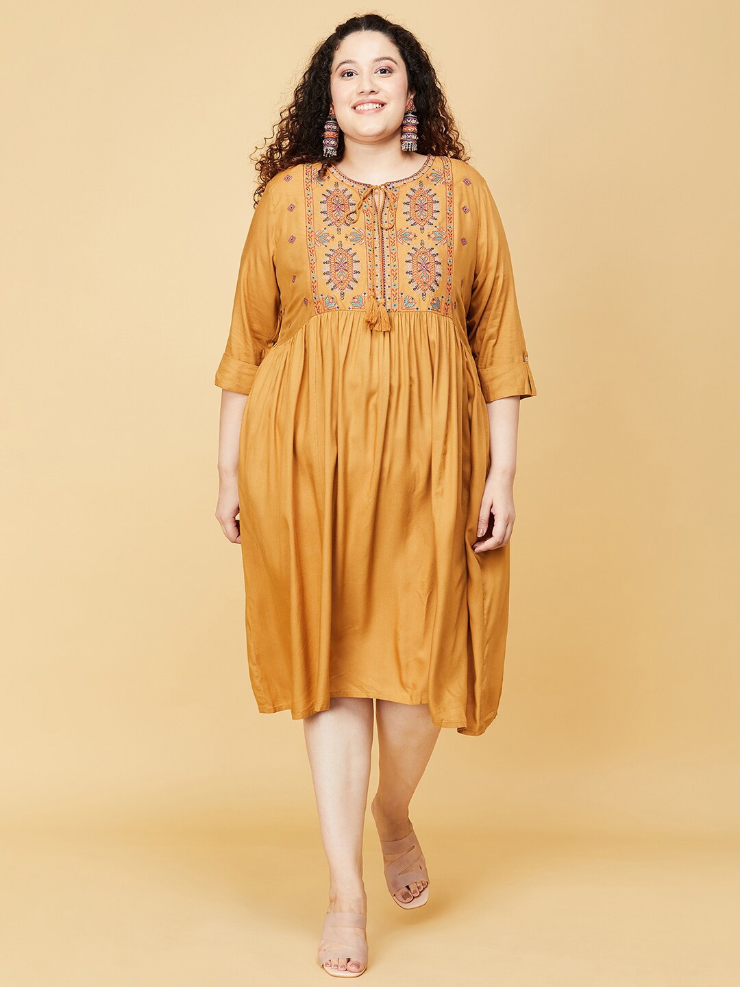 max Tie-Up Neck A-Line Dress, Yellow