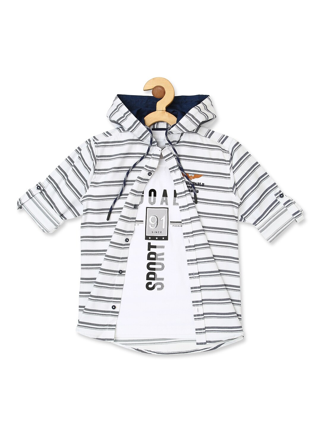 CAVIO Boys Comfort Horizontal Striped Hooded Pure Cotton Casual Shirt With T-shirt, White
CAVIO Boys Comfort Horizontal Striped Hooded Pure Cotton Casual Shirt With T-shirt, White