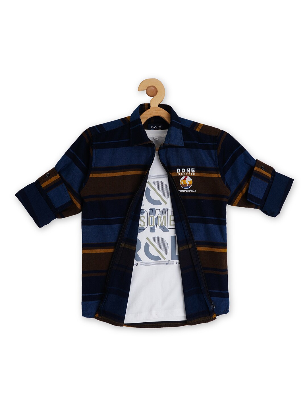 CAVIO Boys Comfort Horizontal Stripes Striped Pure Cotton Casual Shirt With T-shirt, Coffee brown
CAVIO Boys Comfort Horizontal Stripes Striped Pure Cotton Casual Shirt With T-shirt, Coffee brown