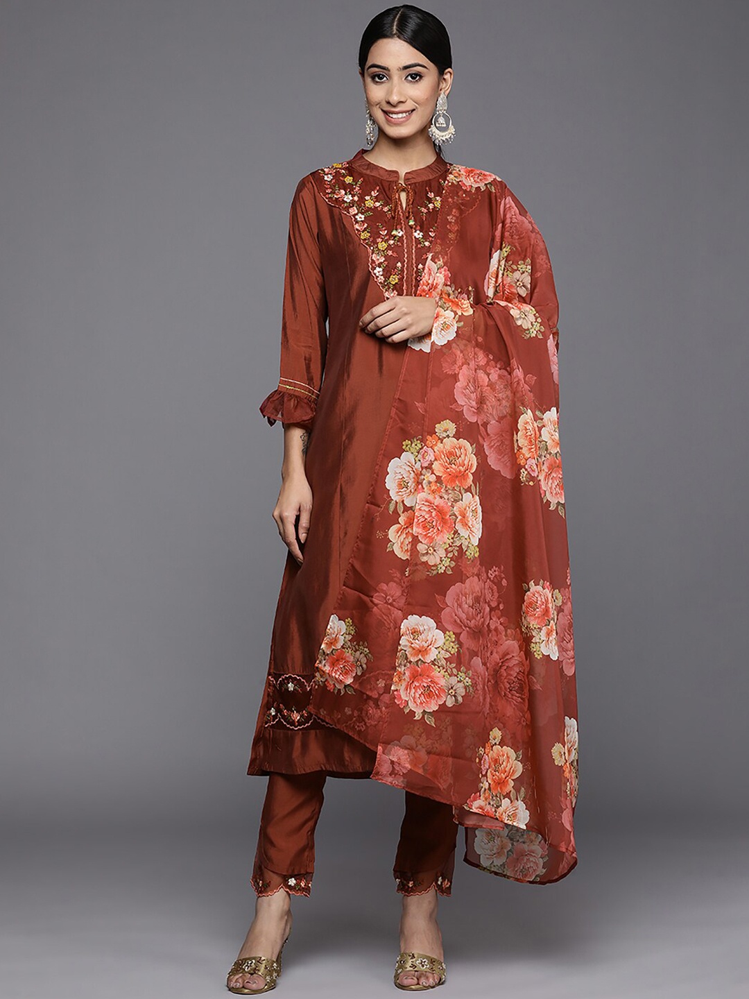 Indo Era Floral Embroidered Beads & Stones Chanderi Cotton Kurta With Trousers & Dupatta, Rust
Indo Era Floral Embroidered Beads & Stones Chanderi Cotton Kurta With Trousers & Dupatta, Rust