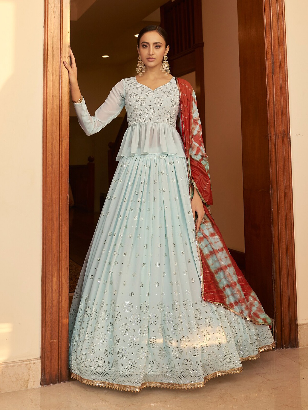ODETTE Embellished Sequinned Semi-Stitched Lehenga & Unstitched Blouse With Dupatta, Blue
ODETTE Embellished Sequinned Semi-Stitched Lehenga & Unstitched Blouse With Dupatta, Blue