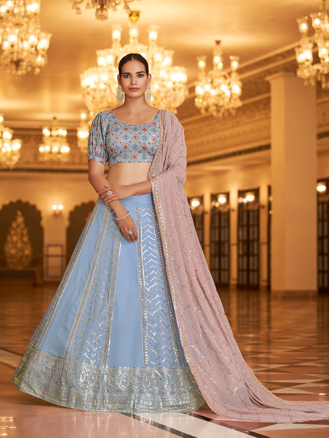 ODETTE Embroidered Semi-Stitched Lehenga & Unstitched Blouse With Dupatta, Turquoise blue
ODETTE Embroidered Semi-Stitched Lehenga & Unstitched Blouse With Dupatta, Turquoise blue